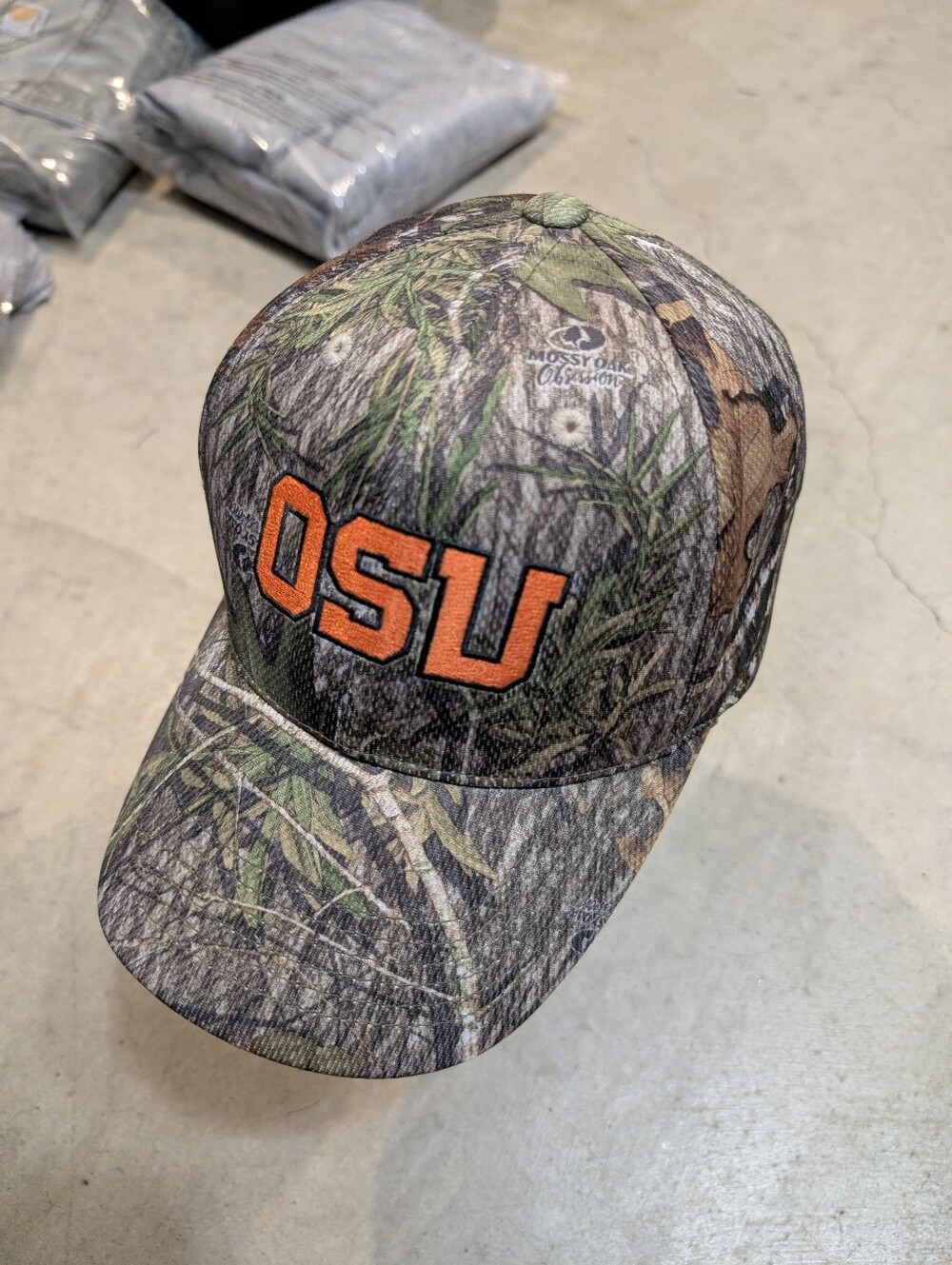 Mossy Oak Obsession Camo OSU Baseball Cap with Orange Embroidery Snap Back
